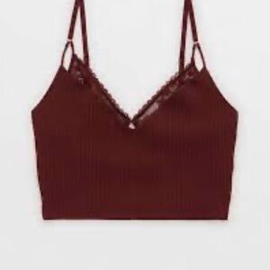 Aerie Burgundy Ribbed Lace Bralette NWT XL